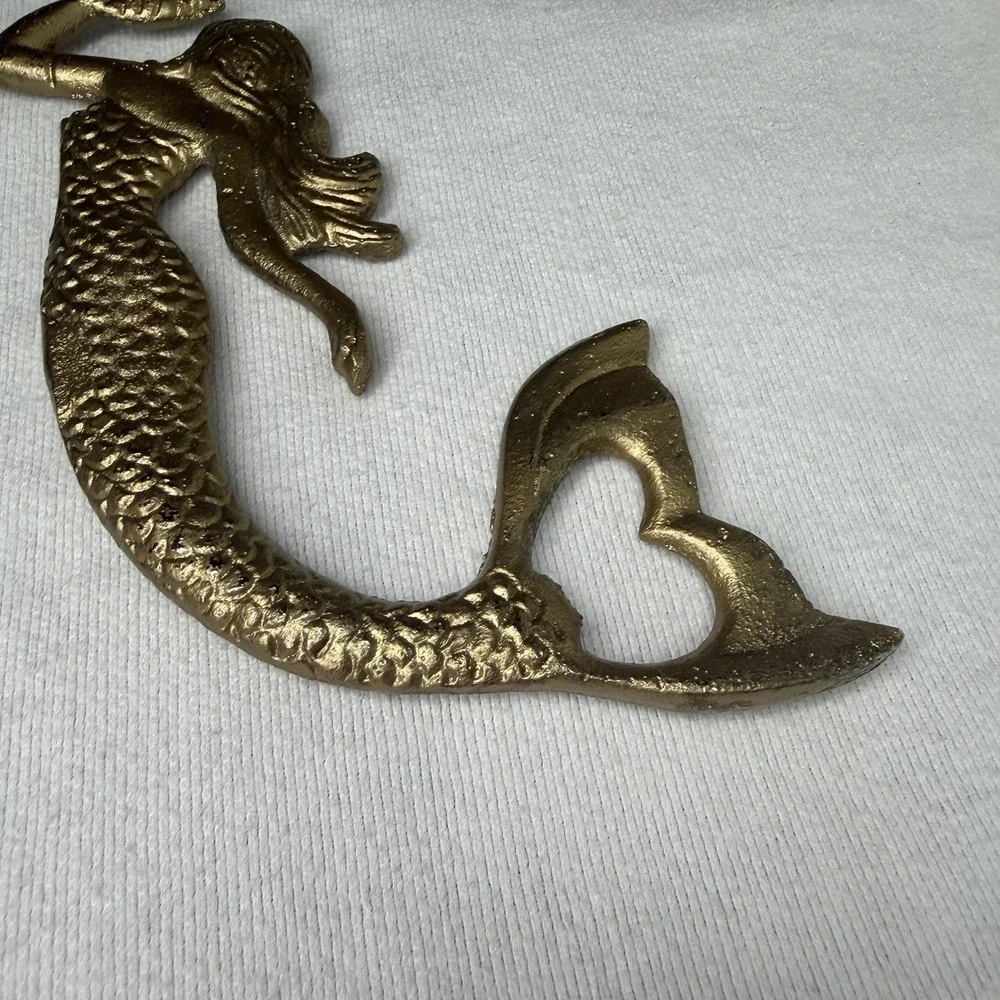 Cast Iron Mermaid Bottle Opener Antique Gold Barware Nautical Coastal 7 Inch